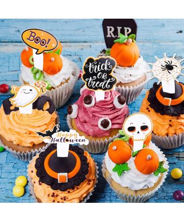 16Pcs Cake Toppers Halloween Cupcake Toppers Cake Insert Cards For Party Cake Decoration Halloween Cupcake Toppers - Buy Online on SooperMarket.com
