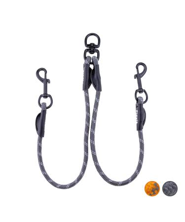 Floxic dew double linen for 2 dogs gray/orange - reflective stretchable and free of hogging - double dog leash for coupling - perfect for small to medium -sized dogs small | 8mm gray