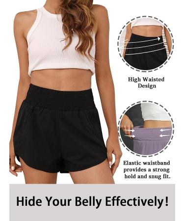 BMJL Women's High Waisted Running Shorts with Pocket - Black, Medium - Buy Online on SooperMarket.com