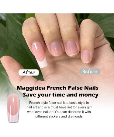 Maggidea 240 Pcs Coffin Fake Nails French Tip Nude Color Glossy Full Cover - Ballerina Nail Art for Women | French-Medium Long Square - Buy Online on SooperMarket.com