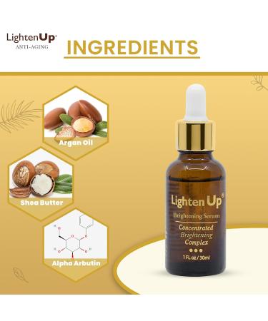 LightenUp Skin Brightening Serum 1 fl oz - Dark Spot Corrector for Face, Armpits, Hands, Knees, and Body - With Argan Oil & Shea Butter - Buy Online on SooperMarket.com