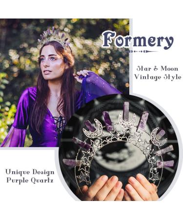 Formery Star Mary Halo Crown Headband - Silver Crescent Moon Amethyst Purple Crystal Goddess Headpiece for Women - Buy Online on SooperMarket.com