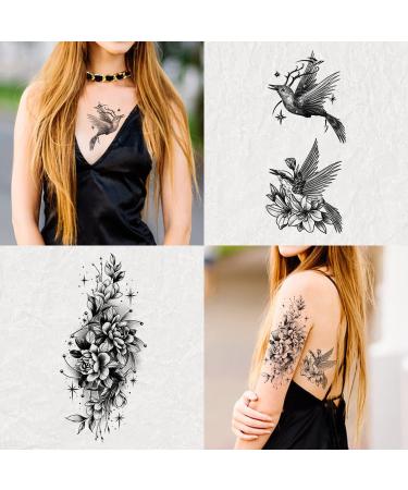 Large Black Flower & Butterfly Temporary Tattoos for Women - 10 Sheets - Buy Online on SooperMarket.com