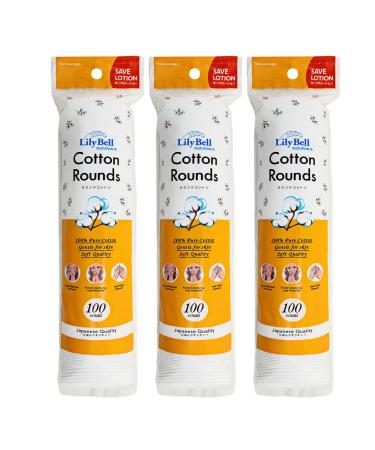 Lily Bell Cotton Rounds for Face Cotton Pads Makeup Removal (300 Count) 100% Pure Cotton Pads for Nail Polish and Cleansing Face Lint-Free Hypoallergenic 3 pack(300 Count)