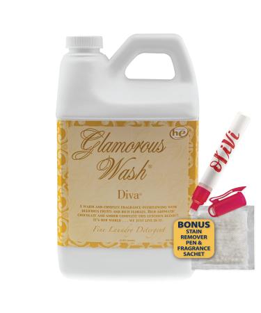 Tyler DIVA Glamorous Wash Laundry Detergent- 1/2 Gallon - With Olivi Stain Remover Pen - Fresh Scented Sachet - Laundry Detergent - For Washing Clothes Linen Lingerie Expensive Fabric Sheets
