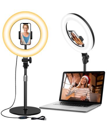 Desktop Ring Light for Zoom Meetings - 10.5'' Computer Ring Lights with Stand and Phone Holder, Laptop Ring Light for Video Conference/Online Video Call/Make up/Video Recording/Webcam/Live Streaming Black