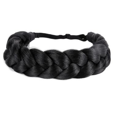 STHEJFB Bohemian Braided Headband Oversized Strand Wig Classic Thick Braided Wide Braid Elastic Synthetic Wig Headband Braided Headband Women Girls Hair Braid Grooming Accessories (Black 1B)