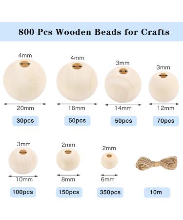 UOONY 800pcs Wooden Beads for Crafts - 7 Sizes Unfinished Natural Wood Bulk Beads for Garland, Macrame, Jewelry Making, DIY Farmhouse Decor - Buy Online on SooperMarket.com