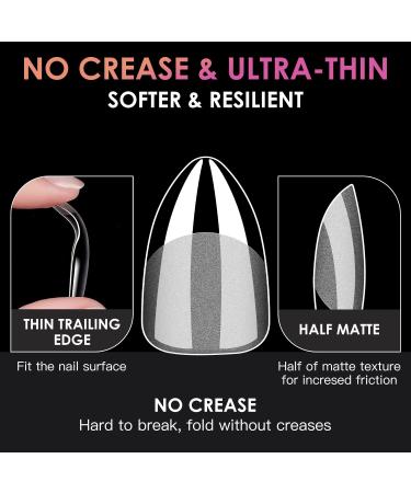 Short Almond Soft Gel Nail Tips - 600PCS Pre Buff Full Cover Half Matte Clear Fake Nails | Melous - Buy Online on SooperMarket.com