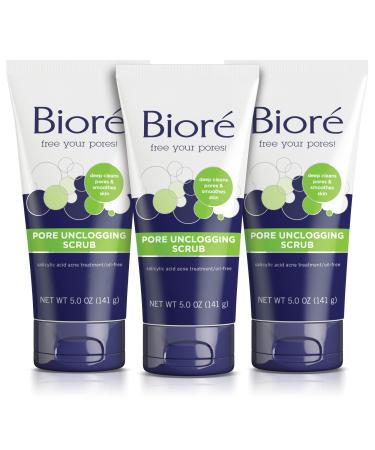 Bior Pore Unclogging Scrub, Removes Excess Dirt and Oils, Face Scrub, with Salicylic Acid, Oil Free, 5 Ounces (Pack of 3) 5 Ounce (Pack of 3)