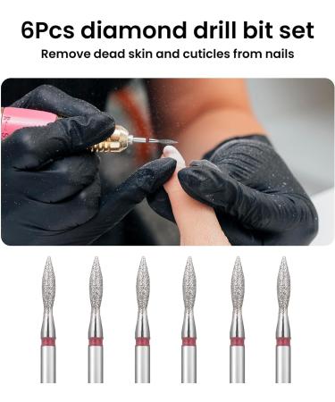 Lusofie 6Pcs Flame Nail Drill Bits Set Cuticle Drill Bit 3/32 Diamond Carbide Cuticle Remover Drill Bits for Nails Professional Cuticle Clean Nail Drill Bit Remove Cuticle Dead Skin Cleaner Tool - Buy Online on SooperMarket.com