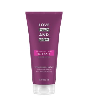 Love Beauty and Planet Hair Mask Deep Conditioning Treatment Vegan Collagen + Keratin & Sun-Kissed Mandarin for Damaged Fragile Hair Sulfate-free Silicone-free & Paraben-Free 6 oz
