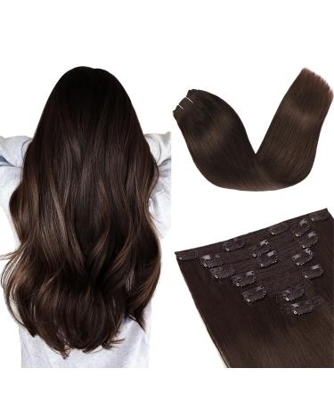 Vlasy Clip in Hair Extensions Human Hair Chocolate Brown Hair Extensions Clip in Real Human Hair 7 Pcs Seamless Straight Natural Thick Weft Human Hair Clip in Extensions for Women 12 Inch 2# (60 g) 12 Inch (60 g) 2# Chocolate Brown