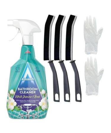 Bathroom Cleaner Spray Cleaning Set - Bundle Includes Astonish Bathroom Spray 750ml And Pack of 3 Crevice Cleaning Brushes - Removes Dirt In Hard to Reach Places and Restores a Bathroom Shine