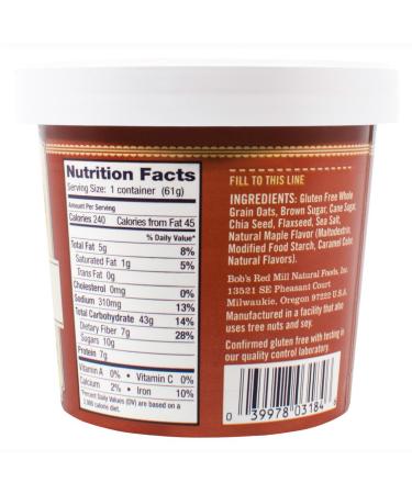 Bob's Red Mill Gluten-Free Oatmeal Cup & Maple  Brown Sugar  2.15 Ounce 2.15 Ounce (Pack of 1) - Buy Online on SooperMarket.com