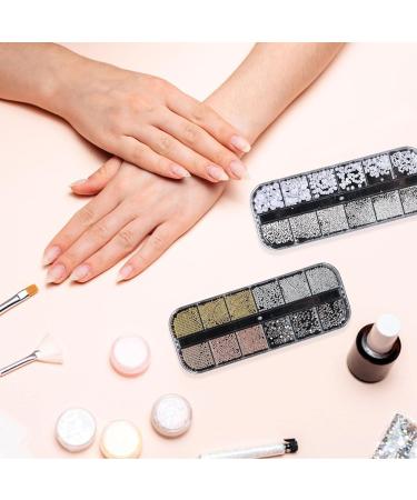 3D Nail Charms 2 Boxes Multi-Shape Nail Art Charms Nail Rhinestones Flat Nail Pearls Gold Silver Caviar Beads Crystal Nail Gems for Nail Art Decoration DIY Crafts (F) - Buy Online on SooperMarket.com