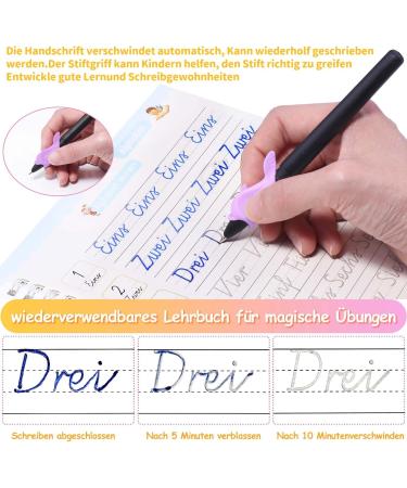 Qianshouyan 4-Piece German Magical Booklet Set | Reusable Handwriting Exercise Book with Pen for Kids | 26x18cm Calligraphy Numbers Drawing & Letters Learning - Buy Online on SooperMarket.com