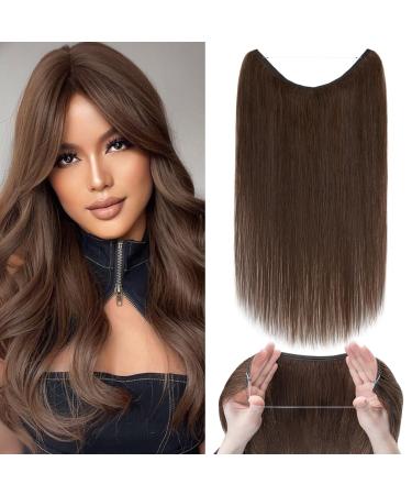 Silk-co One Piece Wire in Hair Extensions 16inch #04 Medium Brown Real Human Hair Wire No Clip Straight Hairpiece