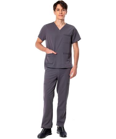 Men's 4-Way Stretch Athletic Scrub Set - Grey V-Neck Top & Cargo Pant - Size Medium - Buy Online on SooperMarket.com