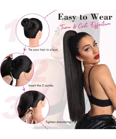 REECHO 28 Long Straight Dark Brown Synthetic Drawstring Ponytail Extension for Women - Buy Online on SooperMarket.com