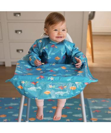 Bibetta Wipeezee Premium Baby Weaning Bibs | Waterproof Coverall Bibs for 6 month+ | Eco Friendly & Durable | Turquoise Sea Creatures Design - Buy Online on SooperMarket.com