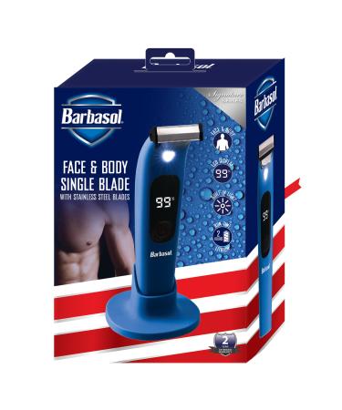 Barbasol Face and Body Shaver Hybrid Face and Body Single Blade Shaver Rechargeable with a 2 Hour Run Time Wet or Dry Shave LED Screen Built in Light Stainless Steel Full Body Shaver