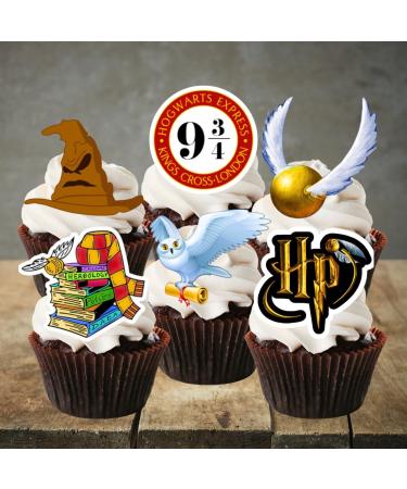 12 Wizard Cupcake Toppers Theme #1 (PRECUT Optional) Harry Cake Toppers Edible Harry Cake Decoration Wizard Birthday Cake Decorations (PRECUT)