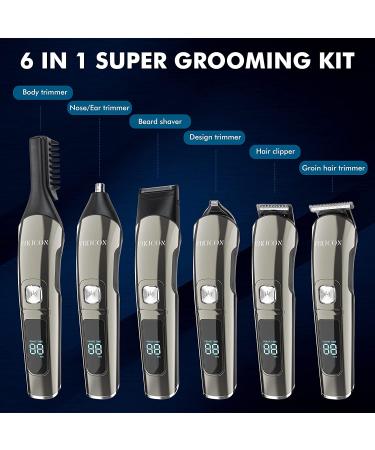 VIKICON Electric Beard Trimmer for Men - Waterproof Body Grooming Kit, Cordless Hair Clippers, Nose & Ear Trimmer - Rechargeable All in 1 Groomer & Mustache Shaver with Storage Case - Silver - Buy Online on SooperMarket.com