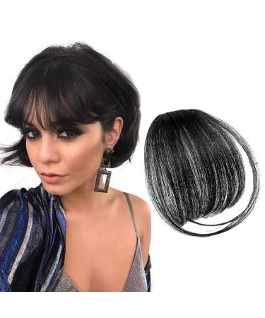 Clip in Bangs Real Human Hair Thin Bangs Clip on Air Bangs Natural Fashion Fringe Wispy Bangs Hair Extensions for Women(Natural Black)