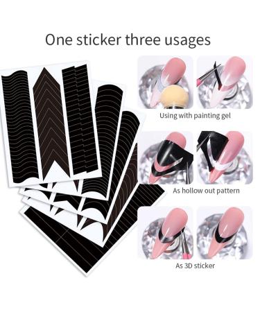 French Manicure Nail Stickers - 12 Sheets | Self Adhesive Wavy Line & V-Shaped Stencils for Women & Girls - Buy Online on SooperMarket.com