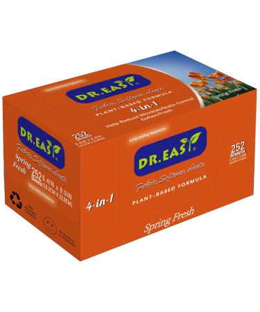 DR.EASY Dryer Sheets Plant Based Formula 252 Ct Fabric Softener sheets for Laundry Spring Fresh Essential Oil Scented No Artificial Fragrances No Dyes Reduce Static & Wrinkles Help Repel Pet Hair Spring Fresh 252 Count (Pack of 1)
