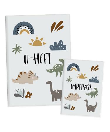 HIMMEL.HERZ.PAPIER Examination Book Cover with Vaccination Certificate Cover - 3-Piece Set - High-Quality Cover for Examination Book and Vaccination Certificate of Your Child - Dinos