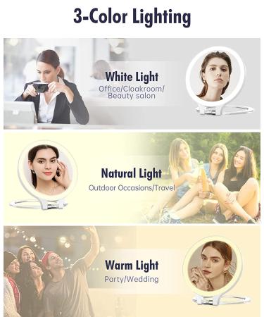 10X 1X Double Sided Magnifying Makeup Vanity Mirror | Rechargeable Lighted Mirror with 3 Color Settings | Adjustable Rotation LED Desk Mirror - White - Buy Online on SooperMarket.com