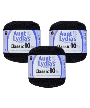 Aunt Lydia's Bulk Buy Crochet Cotton Classic Crochet Thread Size 10 (3-Pack) Black 154-12