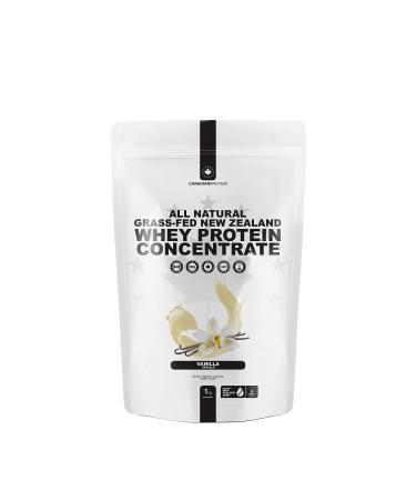 Canadian Protein Grass-Fed New Zealand Whey Concentrate with Stevia 24g of Protein | 1 kg of Natural Vanilla Flavoured Low Carb Keto Friendly Workout Recovery Drink | Undenatured Whey Protein Shake
