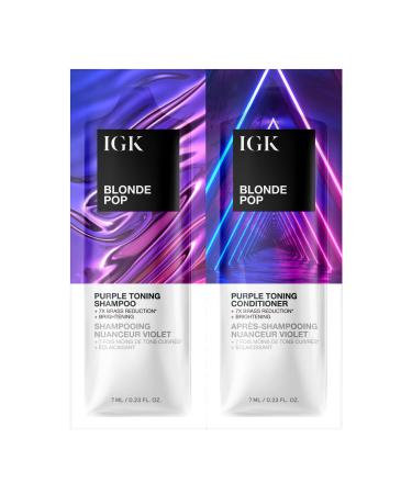 IGK BLONDE POP Purple Toning Shampoo | Brighten + Neutralize Brass | Vegan + Cruelty Free | 0.23 Ounce