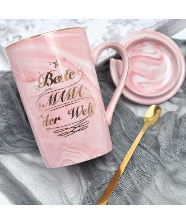 Bokalaka Mother's Day Gift - 400ml Pink Ceramic Coffee Cup with Lid & Spoon | Perfect Mom Gifts & Birthday Present | Best Mom in the World - Buy Online on SooperMarket.com