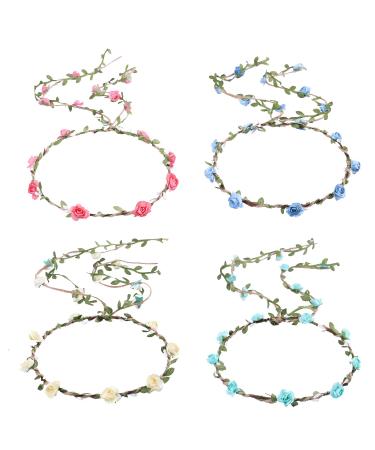 Whaline 4 Pcs Flower Crown Floral Wreath Headband Floral Garland Headbands Bohemian Style Headdress for Wedding Bride Bridal Headwear Party Festivals Hair Accessories (4 Color)