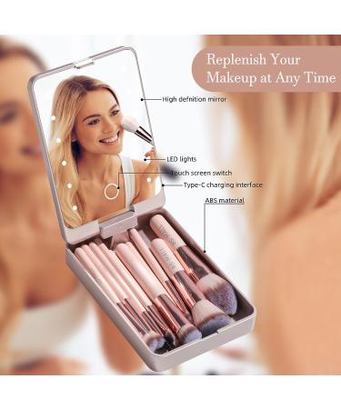 BS-MALL Travel Makeup Brush Set with LED Light Mirror - 14 Pcs Pink APINK - Buy Online on SooperMarket.com