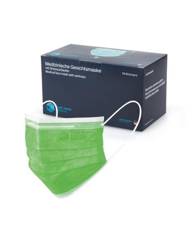 CURT MARIA MEDICAL 50 pieces medical face masks made in Germany 3-ply face mask with ear loops for single use green