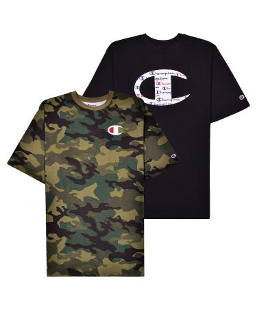 Mens Big and Tall T Shirts - 2 Pack Crewneck Mens T-Shirt Big & Tall Clothing 3X Tall Fig Camo Black