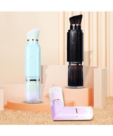 Vtrem Retractable Travel Makeup Brush Set - Kabuki Double-Ended Foundation & Blush Brushes in Blue Black Purple | Mini Compact Face Brush for Flawless Powder & Highlighter - Buy Online on SooperMarket.com