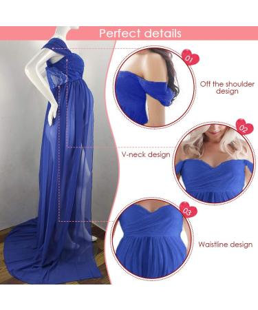 Maternity Photography Maxi Dress | FEOYA Chiffon Lace Strapless Gown Blue 2 L - Buy Online on SooperMarket.com