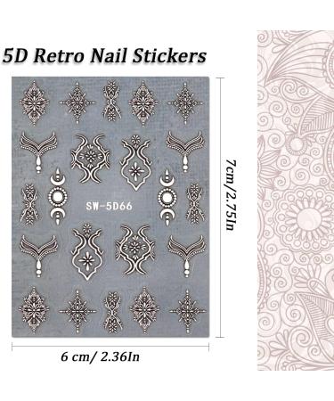 Embossed Bohemian Retro Lace Nail Art Stickers - 4 Sheets for Women and Girls - Buy Online on SooperMarket.com