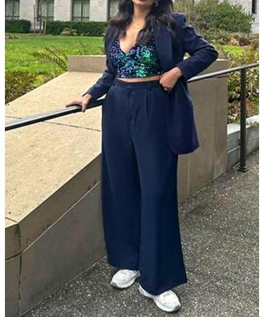 Vetinee High Waisted Wide Leg Dress Pants for Women XL Navy Blue - Business Office Trousers with Pockets - Buy Online on SooperMarket.com