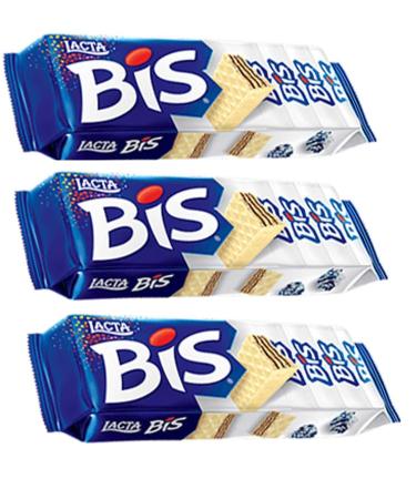 Lacta - Bis - White Chocolate Wafer - 4.44 Oz (PACK OF 03) | Wafer Recheado sabor Chocolate Branco - 126g