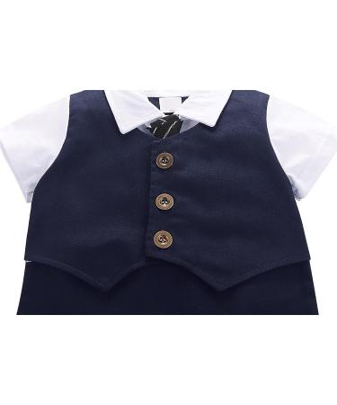 AmzBarley Baby Boys Navy Tuxedo Romper Suit | 18-24 Months | Kids Gentleman Outfit with Shirt, Pants, Vest, and Bowtie - Buy Online on SooperMarket.com