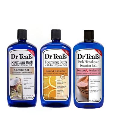 Dr Teal's Foaming Bath Variety Gift Set (3 Pack, 102 fl oz) - Coconut Oil, Glow & Radiance, and Pink Himalayan Foaming Bath Gift Set - at Home Skin Relief Spa Kit