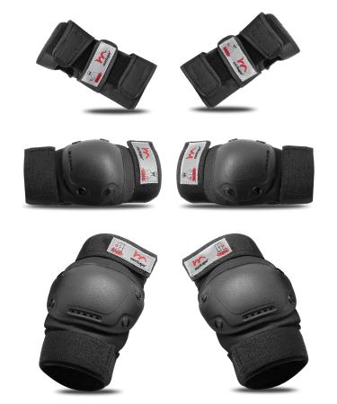 Merkapa Knee Pads Elbow Pads Wrist Guards 3 in 1 Protective Gear for Kids Black Medium