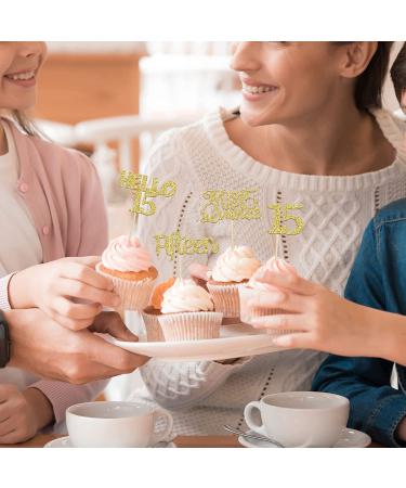 Gold Glitter 15th Birthday Cupcake Toppers - 24Pcs Quincea era Cake Decorations - Buy Online on SooperMarket.com